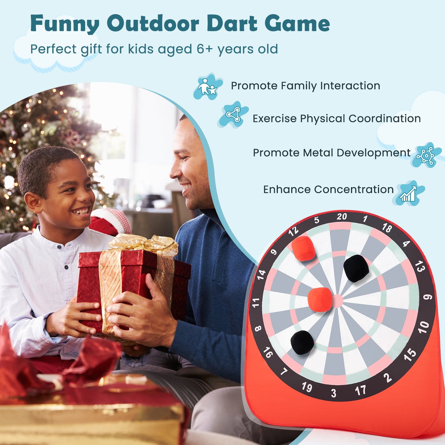 Grande Cible de Fléchettes Pour Enfants, 4 Balles de Pied, Rouge