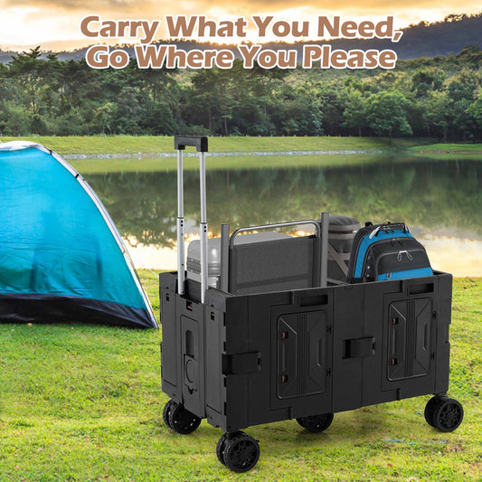 Large Foldable Utility Cart, 2-Tier Storage Crates, Telescoping Handle, Black Camping Furniture Black at Gallery Canada