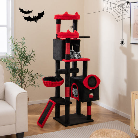 Large Gothic Cat Tree With Cat Condos, Plush Perches, Red, Black Cat Trees Condos & Scratchers Black & Red at Gallery Canada