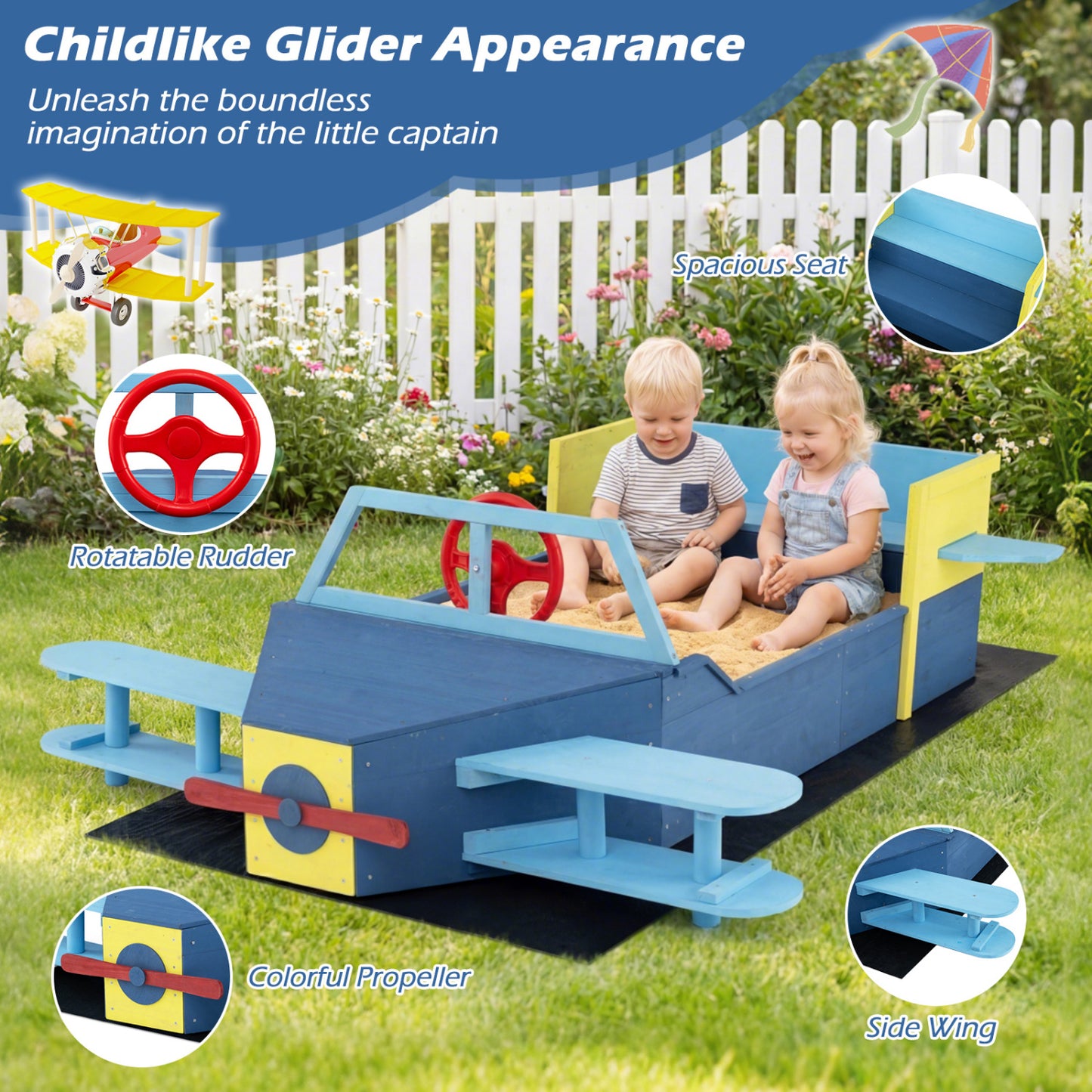 Large Wooden Kids Sandbox, With Bench Seat And Bottom Liner, Blue Sandboxes at Gallery Canada