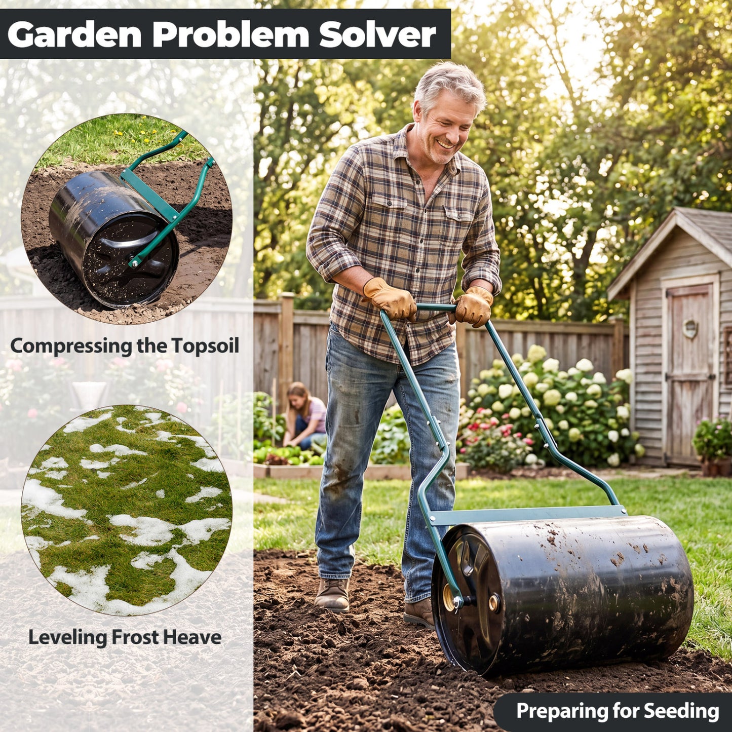 Lawn Roller 12 Gallon Water/Sand Filled Garden Drum Roller with U-shape Handle Lawn Care Tools at Gallery Canada