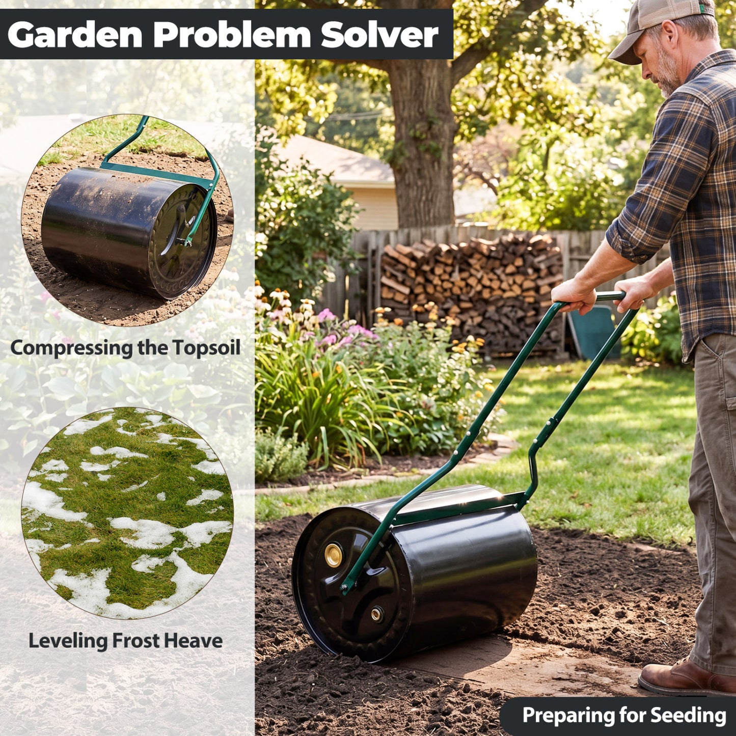 Lawn Roller 16 Gallon Water/Sand Filled Garden Drum Roller with Leak-proof Inlet Lawn Care Tools at Gallery Canada
