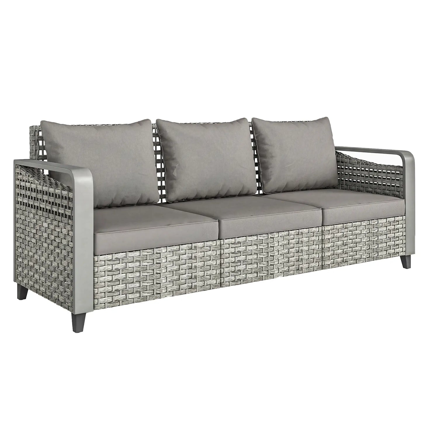 Rattan Wicker Sofa, 3-Seater Outdoor Couch With Cushions, Grey Patio Furniture Sets at Gallery Canada