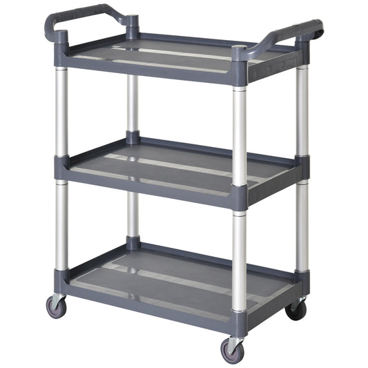 3-Tier Utility Cart Large Rolling Storage Trolley with 3 Shelves Metal Clean Service Cart, Restaurant, Hotel, Livingroom, Silver and Grey at Gallery Canada
