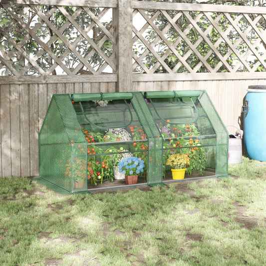 6' x 3' x 3' Portable Mini Greenhouse, Steel Frame, 2 PE Covers, Dark Green Mini Greenhouses Dark Green at Gallery Canada
