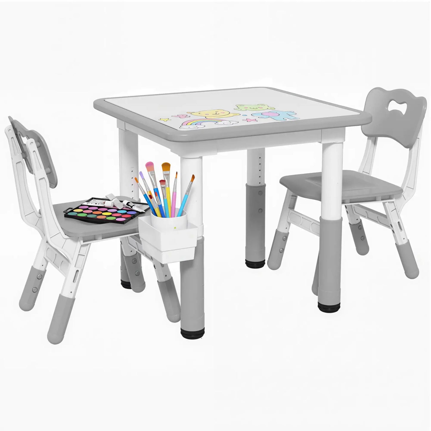 Toddler Table and Chair Set, Adjustable Height, Storage, Grey Kids Table Sets at Gallery Canada