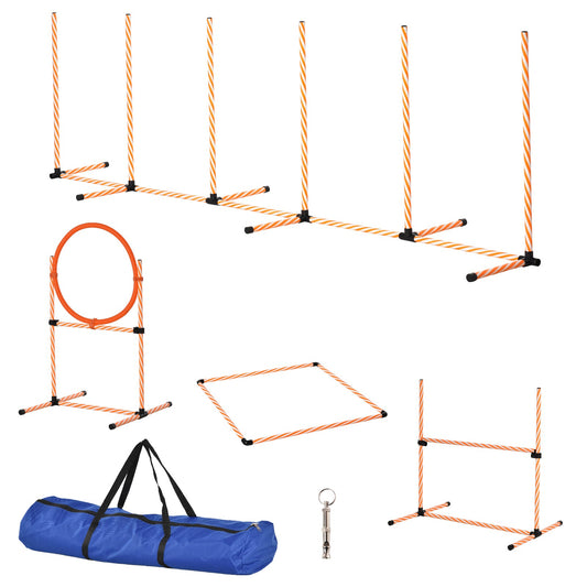 4PC Portable Pet Agility Training Set Hurdle for Dog Obstacle Exercise with Adjustable Height Jump Ring High Jumper Weave Poles Square Pause Box Carry Bag Whistle Orange and White - Gallery Canada