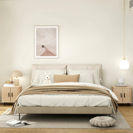Nightstand Set of 2, Side Table with Shutter Doors, Steel Frame, Oak Bedside Tables Oak at Gallery Canada