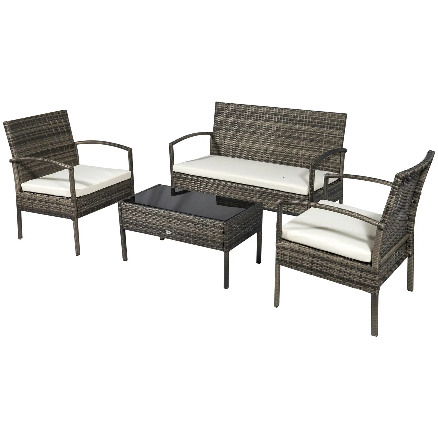 4-Piece Patio Set, Loveseat, 2 Armchairs, Coffee Table, PE Rattan, Cushions, Grey, Cream Patio Furniture Sets at Gallery Canada