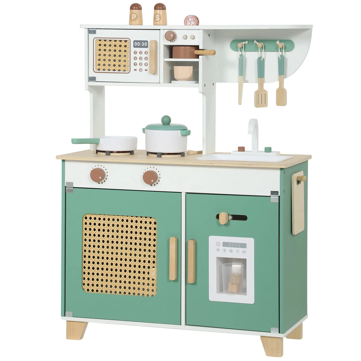 Wooden Play Kitchen Set, 19PCs, Ages 3-6, Green