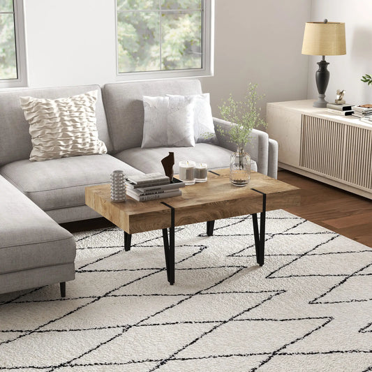 Rustic Coffee Table, Rectangle with Steel Hairpin Legs, Living Room Coffee Tables Natural at Gallery Canada