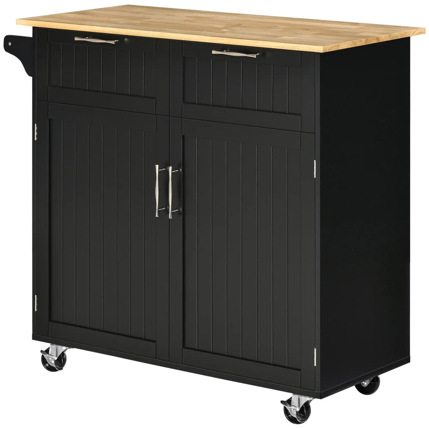 Rolling Kitchen Island, Cart with 2 Drawers, 2 Door Cabinets, Towel Rack, 2-Doors, Black Kitchen Islands & Kitchen Carts at Gallery Canada