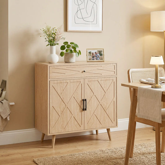 30" Sideboard With Patterned Doors, Oak Buffet Cabinet With Drawer Storage Cabinets Oak at Gallery Canada