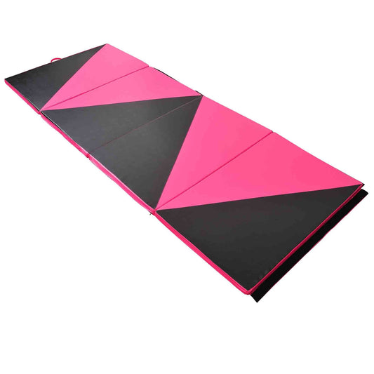 4'x10'x2'' Folding Gymnastics Tumbling Mat, Exercise Mat with Carrying Handles for Yoga, MMA, Martial Arts, Stretching, Core Workouts, Pink and Black - Gallery Canada