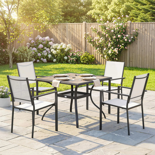 5 Piece Outdoor Patio Dining Set, Table And 4 Stackable Chairs