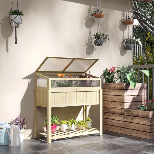 Raised Garden Bed, Outdoor Wooden PVC Elevated Planter Box, Natural Cold Frame Greenhouses Natural at Gallery Canada