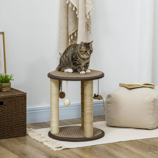 17 Cat Tree, Kitty Activity Centre, Hanging Toys, Scratching Post, Brown Cat Towers Brown, Beige at Gallery Canada