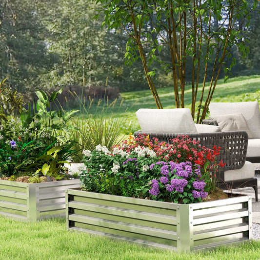 Galvanized Raised Garden Bed, Outdoor Planter Box, 4' x 2' x 1', Silver Raised Garden Beds Silver at Gallery Canada