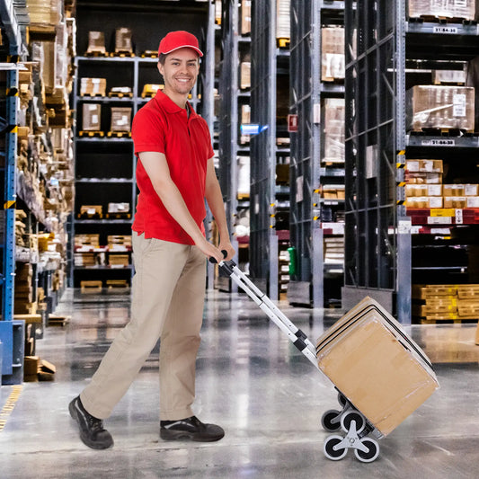 6-Wheels Stair Climber Hand Truck, Heavy Duty Folding Cart, 154lbs Capacity Folding Hand Trucks Silver and Black at Gallery Canada