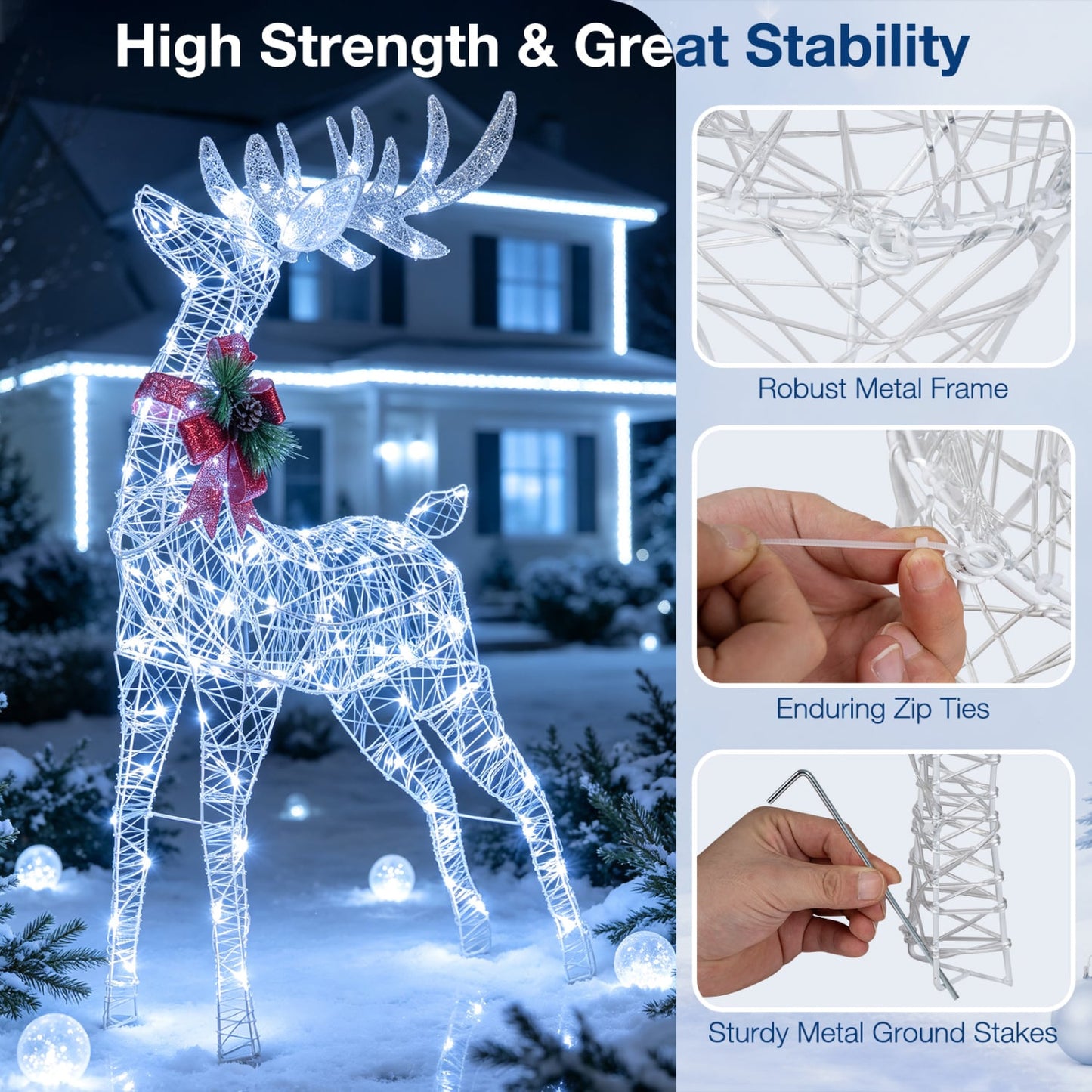Lighted Christmas Reindeer, 170 Cold LED, White