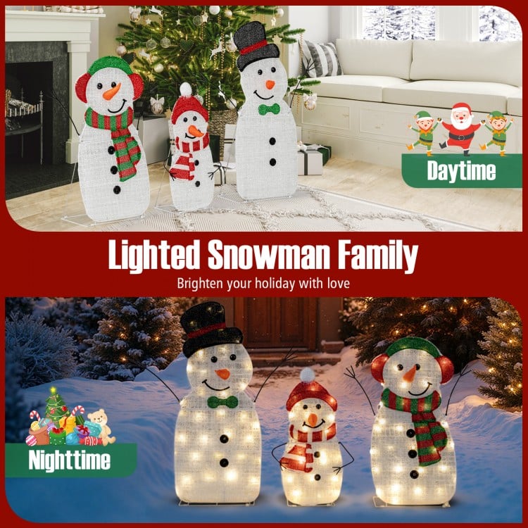 Lighted Snowman Family Christmas Decoration 3-Piece Pre-Lit 2D Snowman Set, Multicolor Christmas Decor & Accessories at Gallery Canada