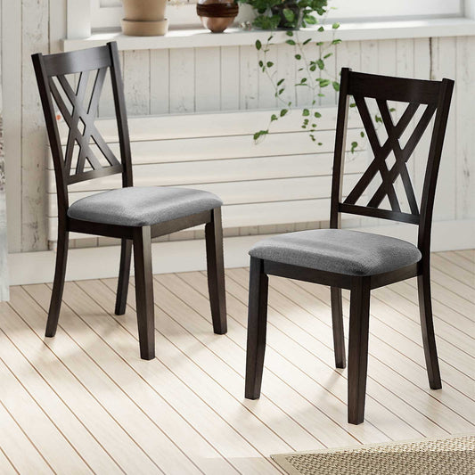 Wooden Dining Chair Set, 2 Linen Fabric Upholstered, Gray Dining Chairs Gray at Gallery Canada