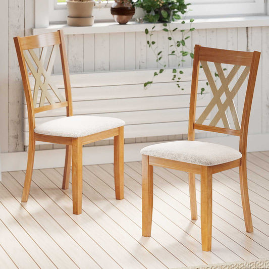 Wooden Dining Chair Set Of 2, Linen Fabric Upholstered, Natural Dining Chairs Natural at Gallery Canada