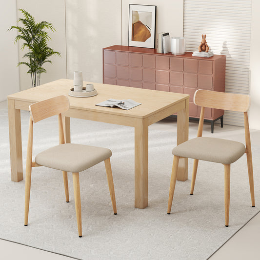 Linen Fabric Upholstered Modern Dining Chair Set of 2 with Padded Seat and Curved Back, Oak Dining Chairs Oak at Gallery Canada