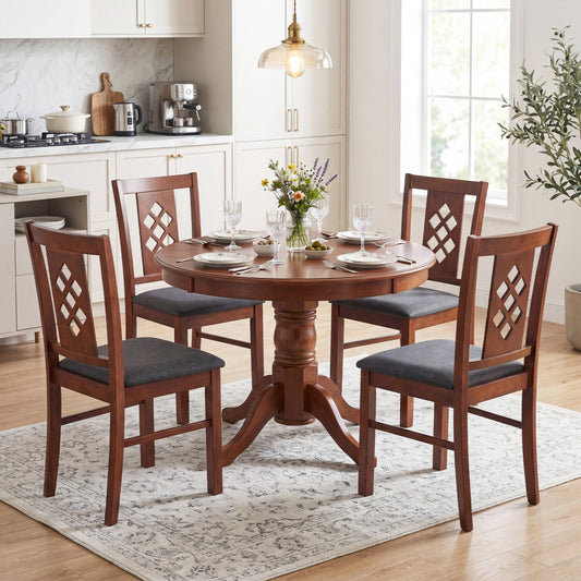 Linen Style Upholstered Kitchen Chairs with Wood Frames Set of 4, Cherry Dining Chairs Cherry at Gallery Canada