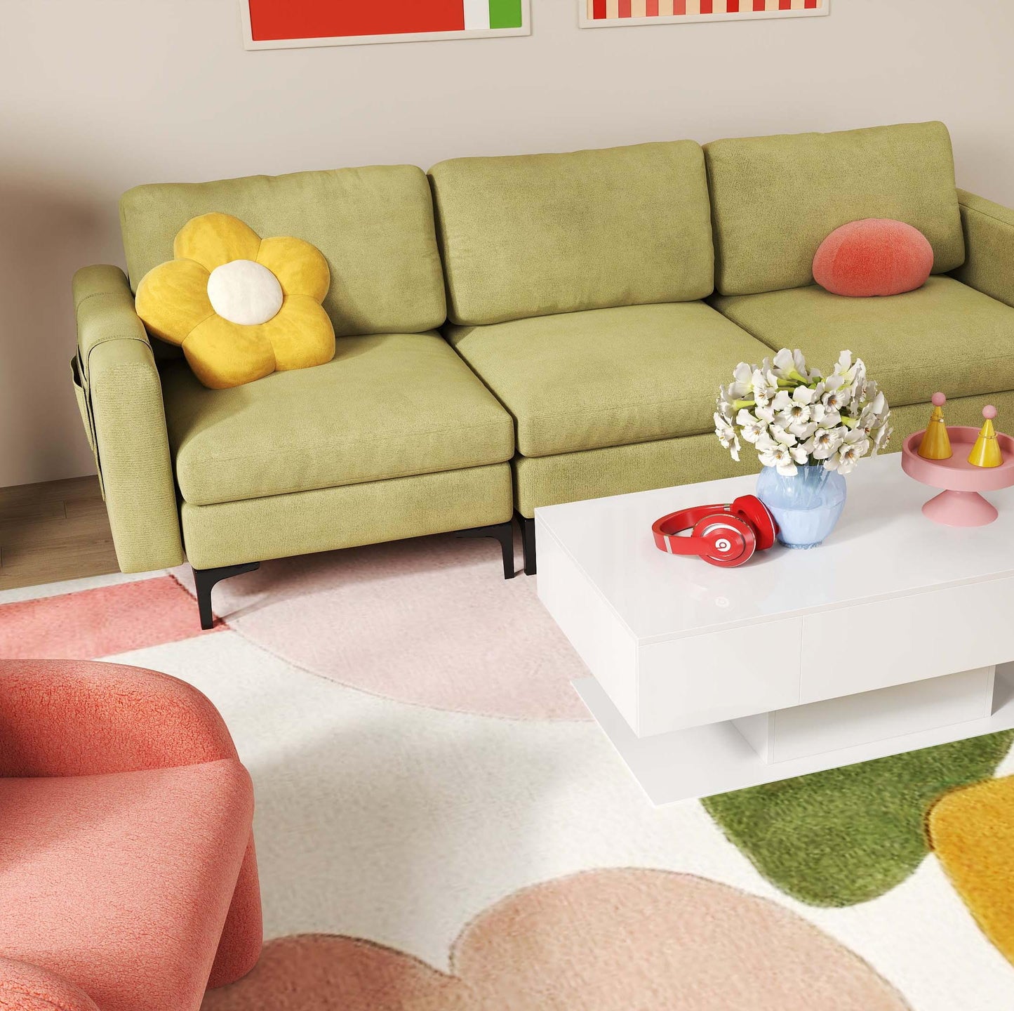 Living Room Deluxe Furniture Set-Accent Chair+Modular L-Shaped Sectional Sofa+LED Coffee Table Living Room at Gallery Canada