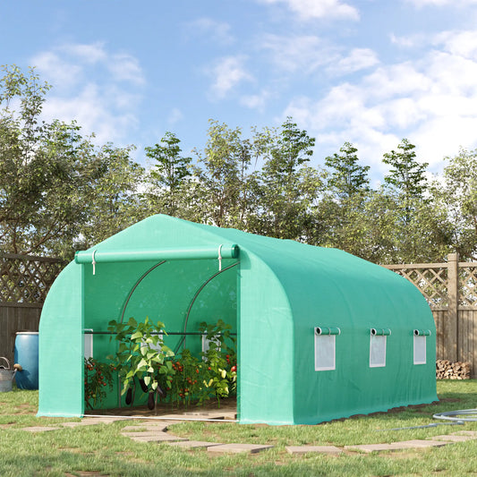 15' x 10' x 7' Walk-In Greenhouse, Steel Frame, Roll Up Door, Green