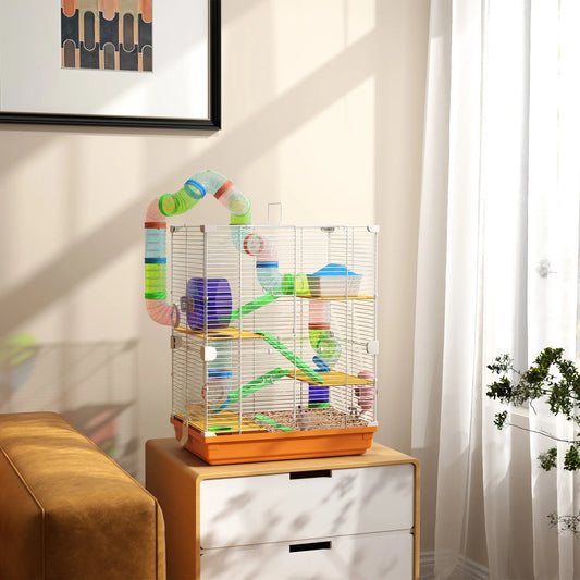 5-Tier Hamster Cage with Wheels, Tube, Water Bottle, Orange Hamster Cages Orange and White at Gallery Canada