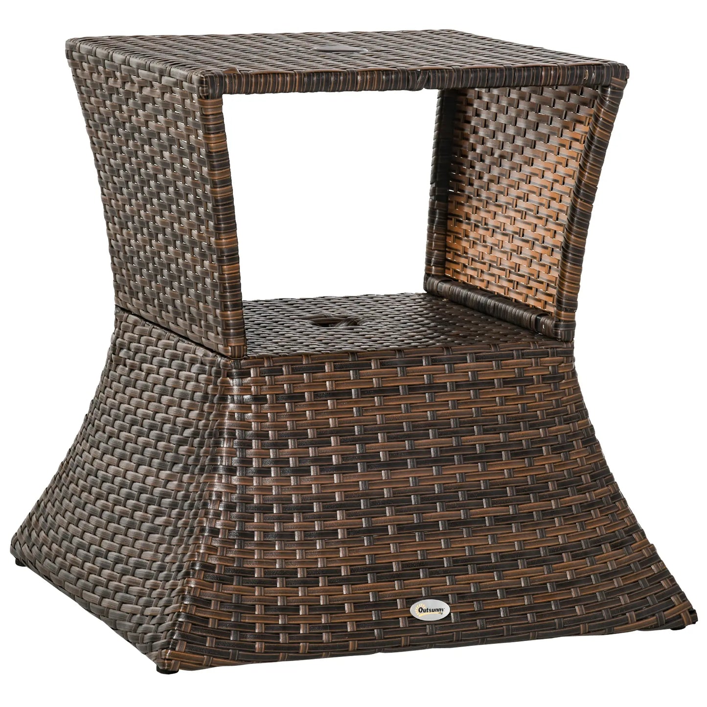Rattan Wicker Side Table, 21.3" Square, 2-Tier Storage, Outdoor, Mixed Brown, Brown Patio Side Tables at Gallery Canada