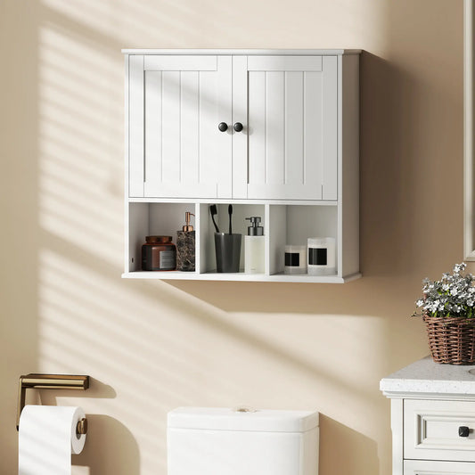 Farmhouse Wall Mounted Medicine Cabinet, Adjustable Shelf, White Wall Mounted Cabinets White at Gallery Canada