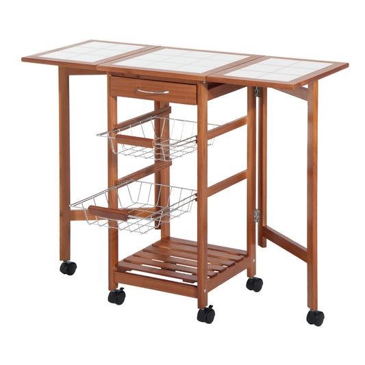 Wood 4 Tier Rolling Kitchen Trolley Cart with Storage Drawer Rack Basket at Gallery Canada