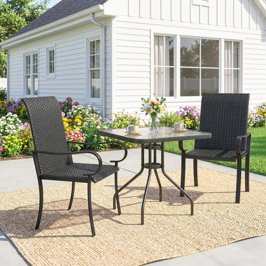 2 PE Rattan Patio Dining Chairs, Steel Frame, Garden, Backyard, Black Patio Chairs Black at Gallery Canada
