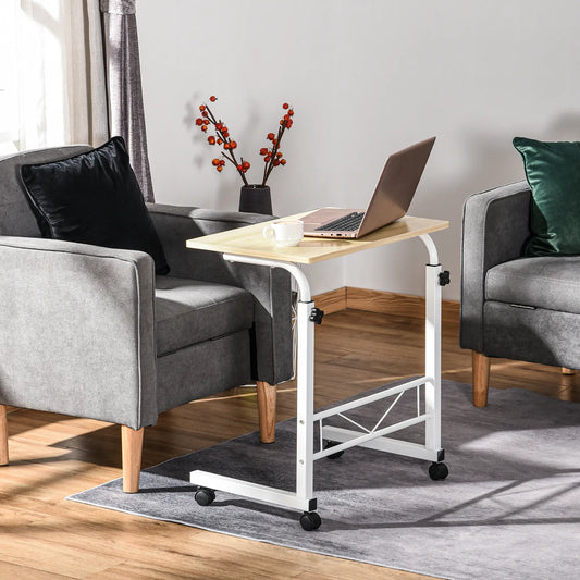 Adjustable Height Mobile Standing Desk, 23.5 Inch, Natural Wood Side Tables Natural at Gallery Canada