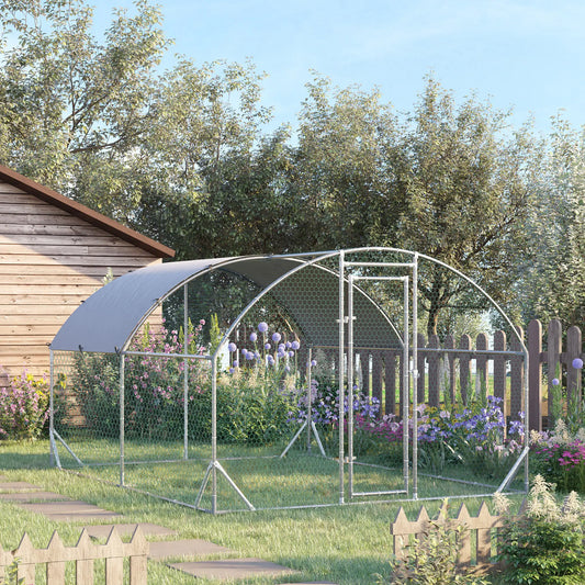 Large Metal Chicken Coop, Walk-In Enclosure, 9.2' x 12.5' x 6.5', Silver