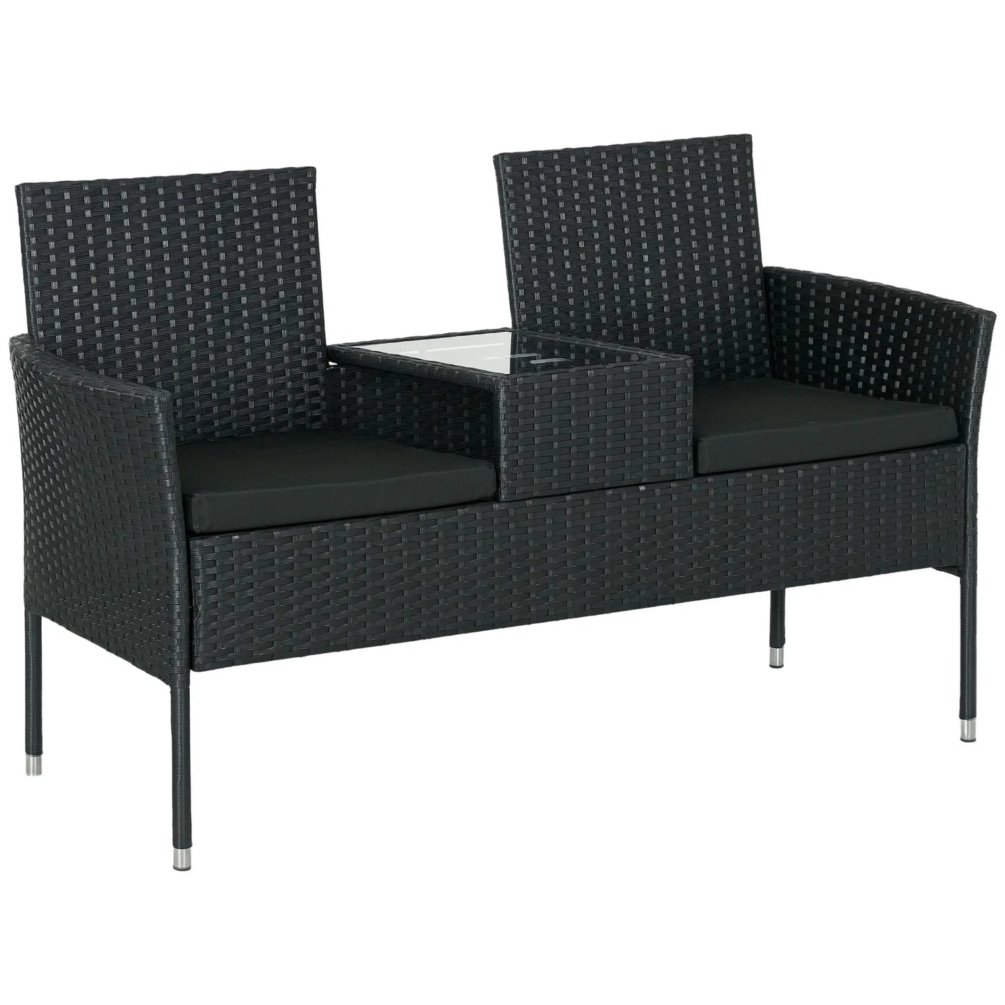 PE Rattan Loveseat with Cushion, Mid-Table, Black Patio Chairs at Gallery Canada
