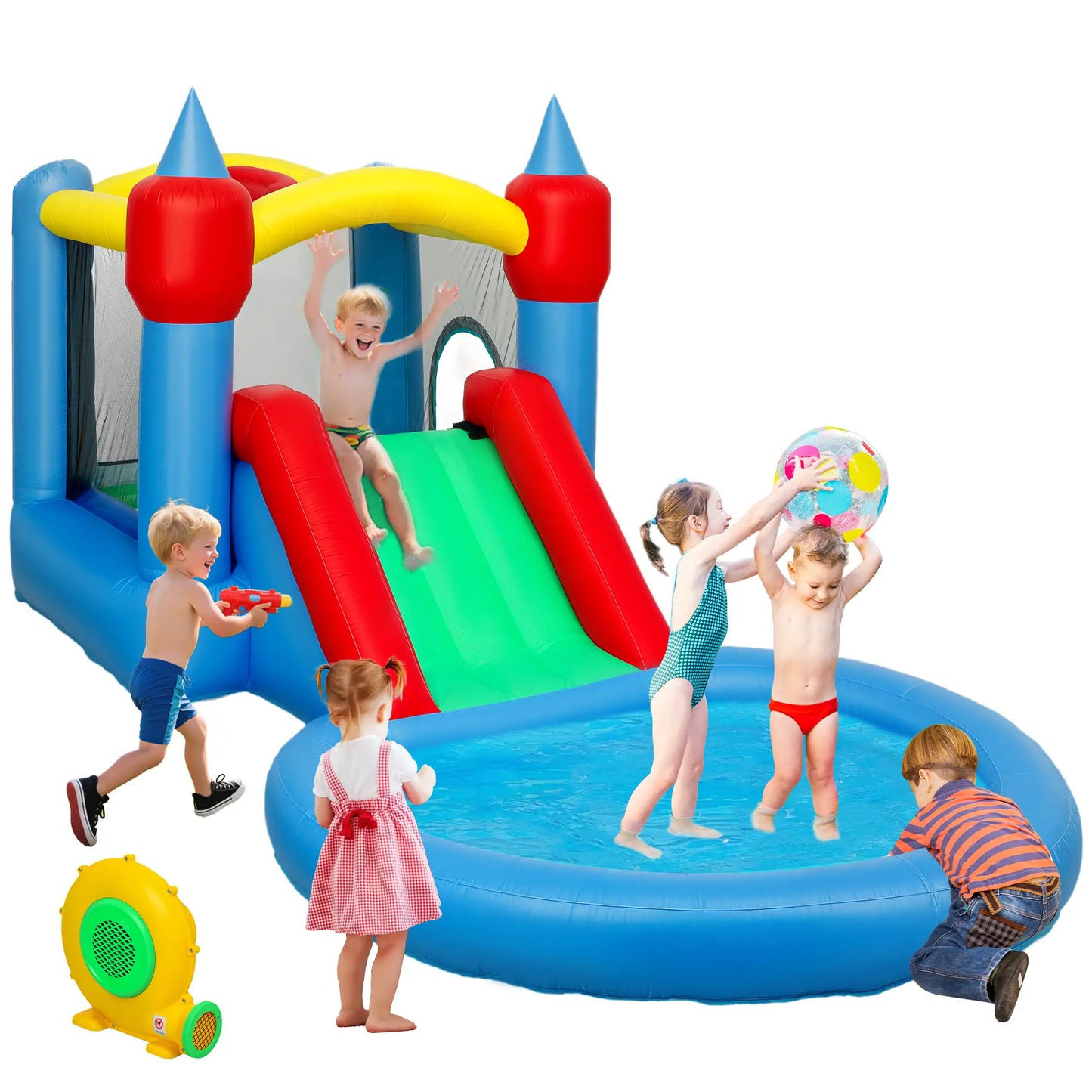 Inflatable Bounce House with Slide, Basketball, Ball Pit, 163" x 81" x 75" Inflatables at Gallery Canada