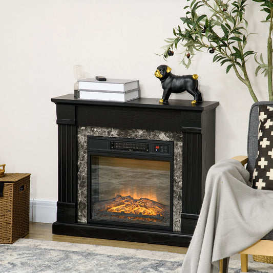 Electric Fireplace Mantel, Freestanding Heater, Realistic Flame, Adjustable Temperature, Timer, Remote, Black Electric Fireplaces Black at Gallery Canada