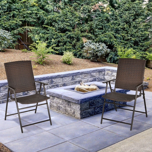 Wicker Dining Chair Set of 2, Foldable Rattan, Steel Frame, Brown Patio Chairs Brown at Gallery Canada