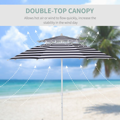 Arc. 8ft Beach Umbrella Double-top Canopy Adjustable Height with Carry Bag for Beach Patio Garden Outdoor Blue Stripe at Gallery Canada