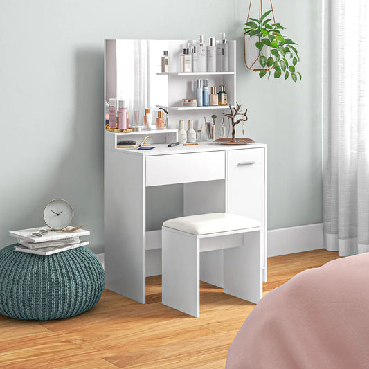 Vanity Set with Mirror, Stool, Storage Drawer, White Dressing & Vanity Tables White at Gallery Canada