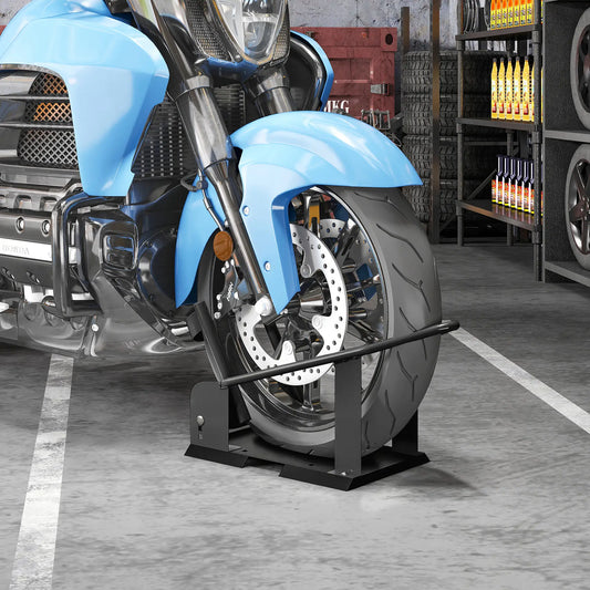 Motorcycle Wheel Chock, 1800 lbs Capacity, Steel, 15"-21" Wheels, Black Bike Parking Stands Black at Gallery Canada