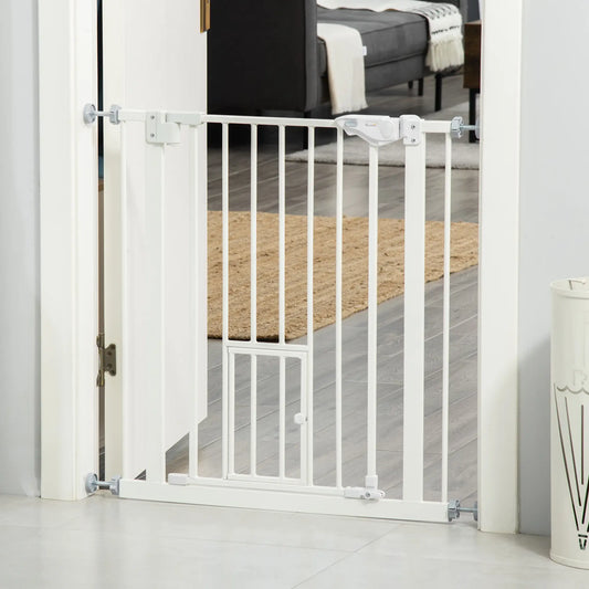 Barrière pour animaux extra large avec porte pour chat, fermeture automatique, 29-32 pouces, blanc