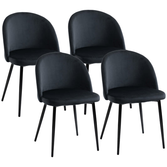 Modern Dining Chairs, Mid-Back Velvet-touch Upholstery Side Chair, Table Chair for Living Room, Dining Room, Black, Set of 4 at Gallery Canada