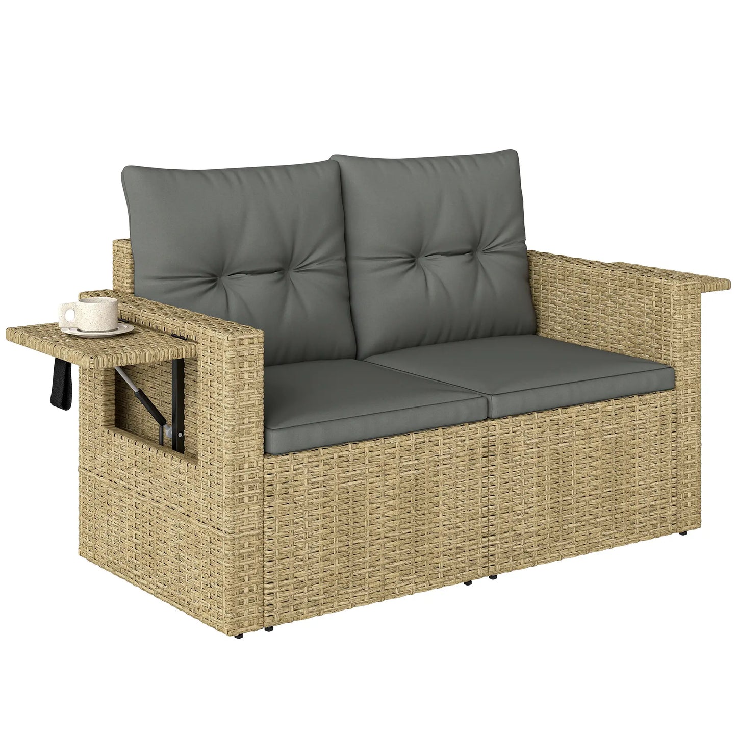 Wicker Outdoor Sofa With Side Trays, With Cushions, Light Grey Patio Furniture Sets at Gallery Canada