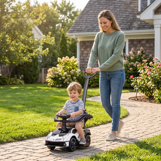 3 in 1 Ride on Push Car for Toddlers, Safety Footrest Horn, White Push Cars for Toddlers White, Black at Gallery Canada