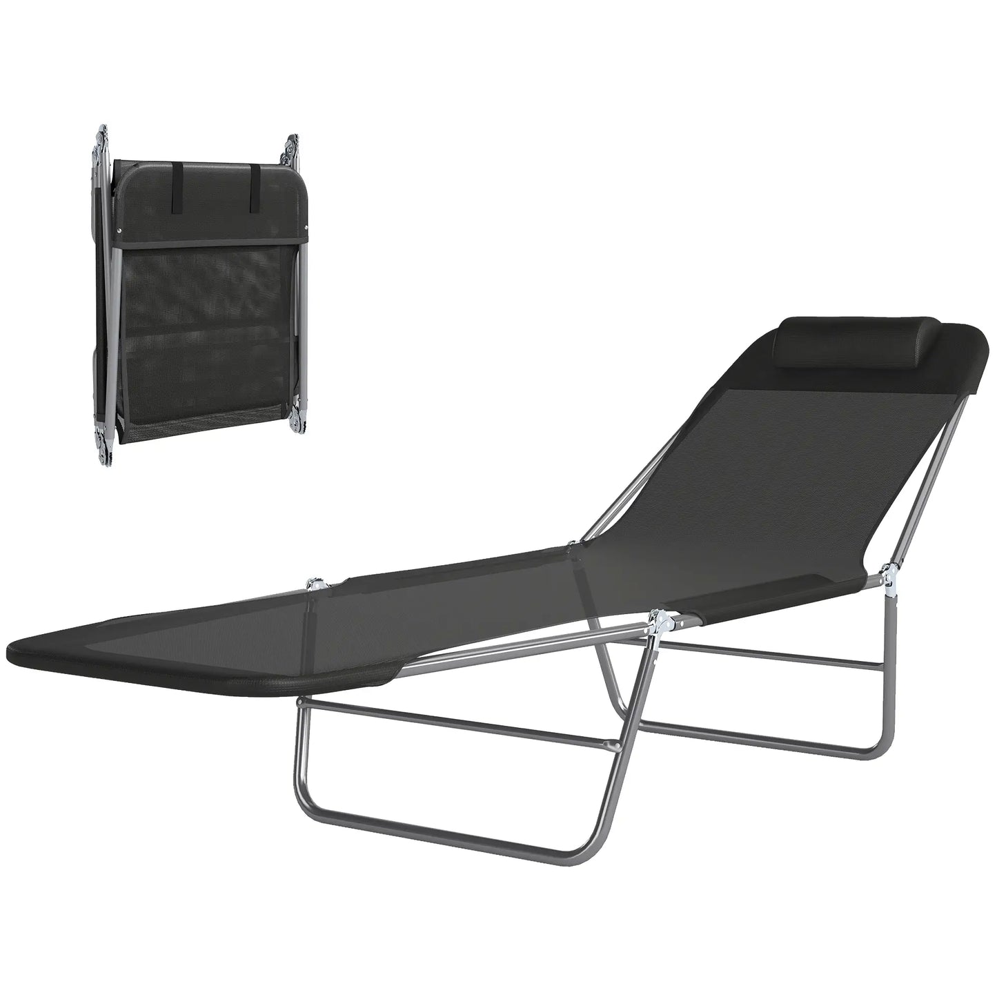 Portable Adjustable Reclining Lounge Chair, Folding Chaise, Black Lounger Chairs at Gallery Canada